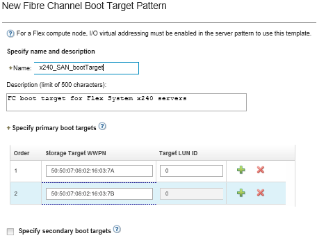 Screen capture showing the assignment of storage WWPN and target LUN IDs.