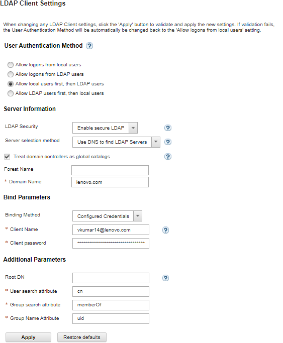 Illustrates the LDAP Client Settings page.