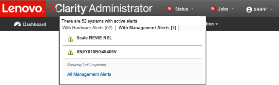 Illustrates the Jobs with Management Alerts summary.