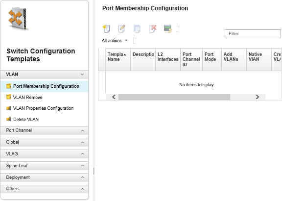 Screen capture that shows the Switch Configuration Templates page.