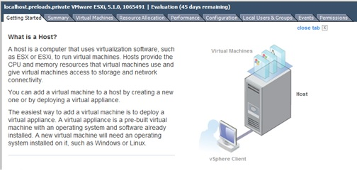 Screen capture showing the Host details from VMware vSphere.