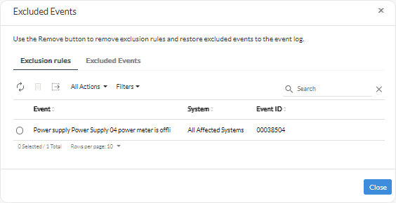 Excluded Events dialog