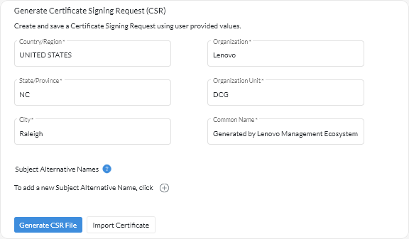 Generate Certificate Signing Request (CSR) card