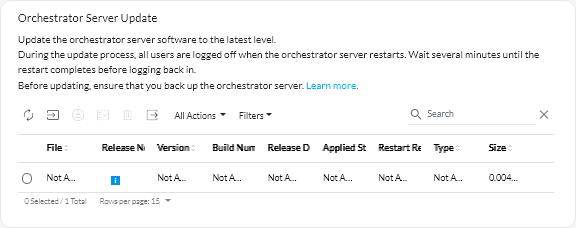 Orchestrator Server Update card
