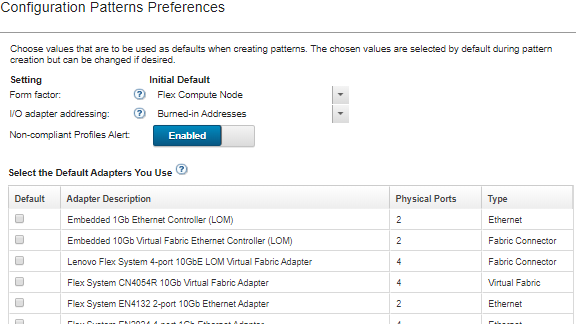 Screen capture showing the Configuration Pattern Preference page.