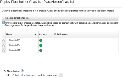 Illustrates the Deploy Placeholder Chassis dialog.