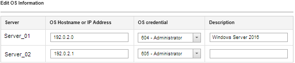 Illustrates where to modify OS credentials information for a specific managed server.