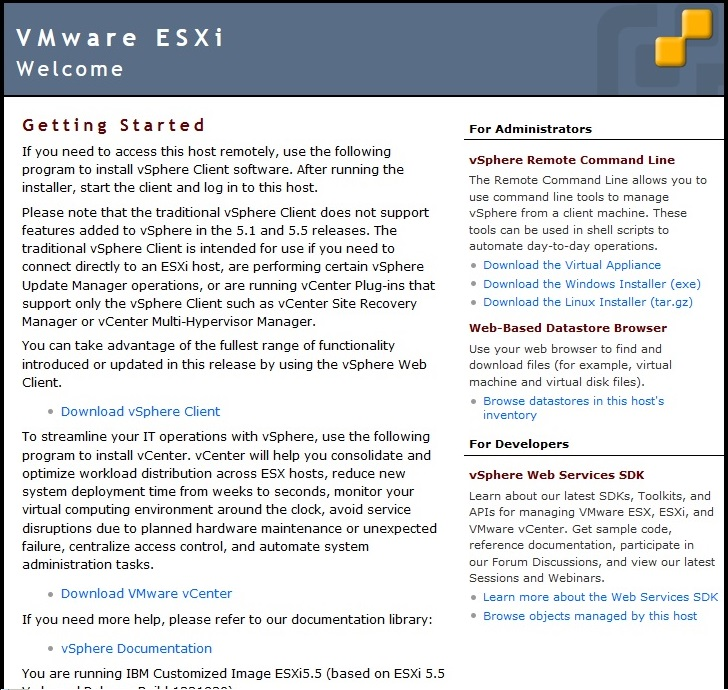 Graphic showing initial setup screen for VMware ESXi