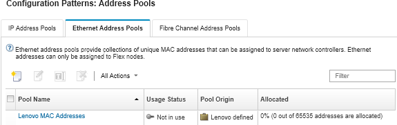 Illustrates the list of custom IP address pools on the Configuration Patterns: Address Pools page.
