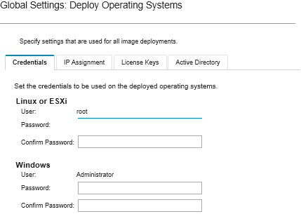Illustrates the Global Settings page with a list of settings that can be configured for all image deployments.