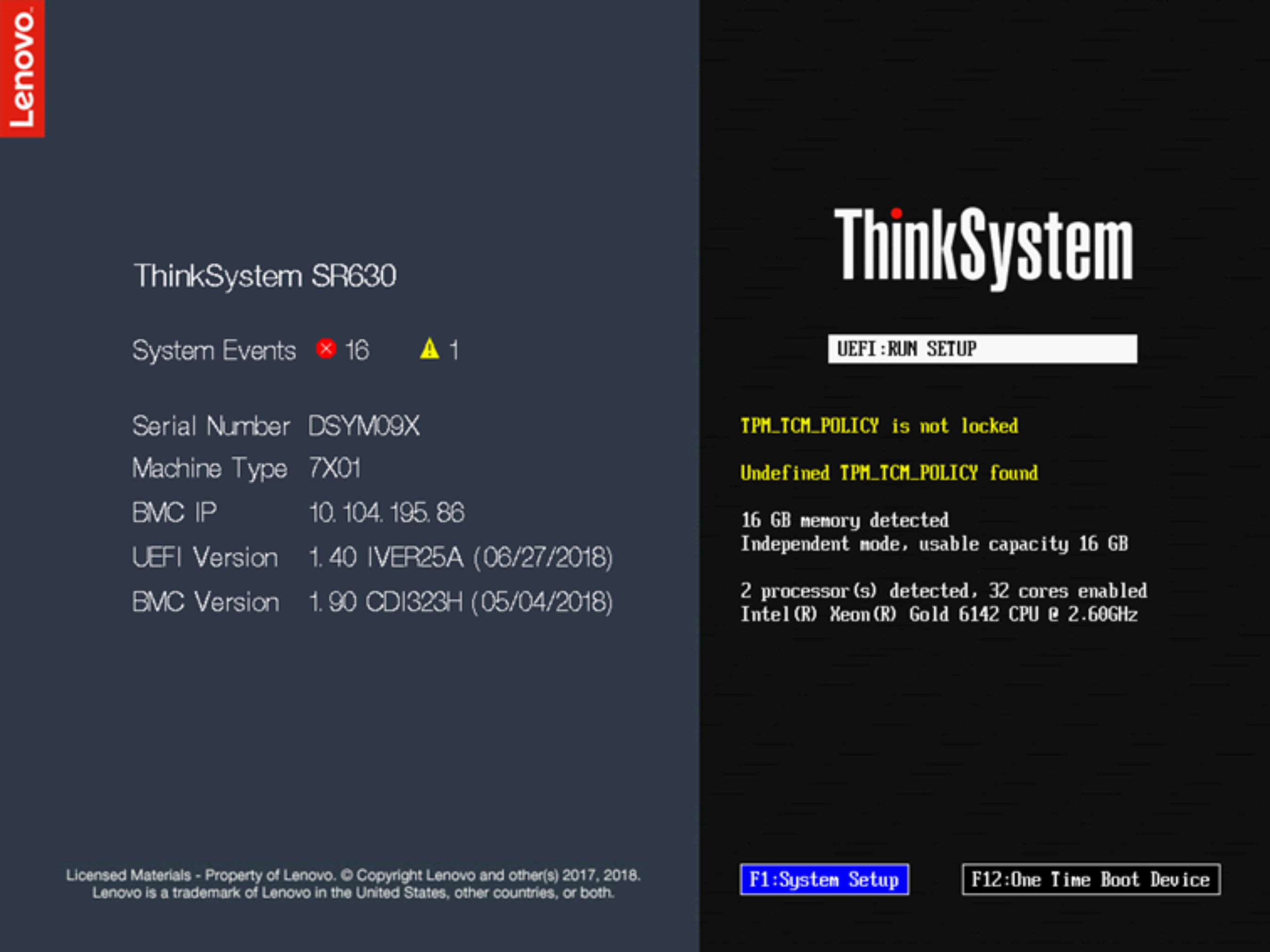 The System x Server Firmware welcome screen